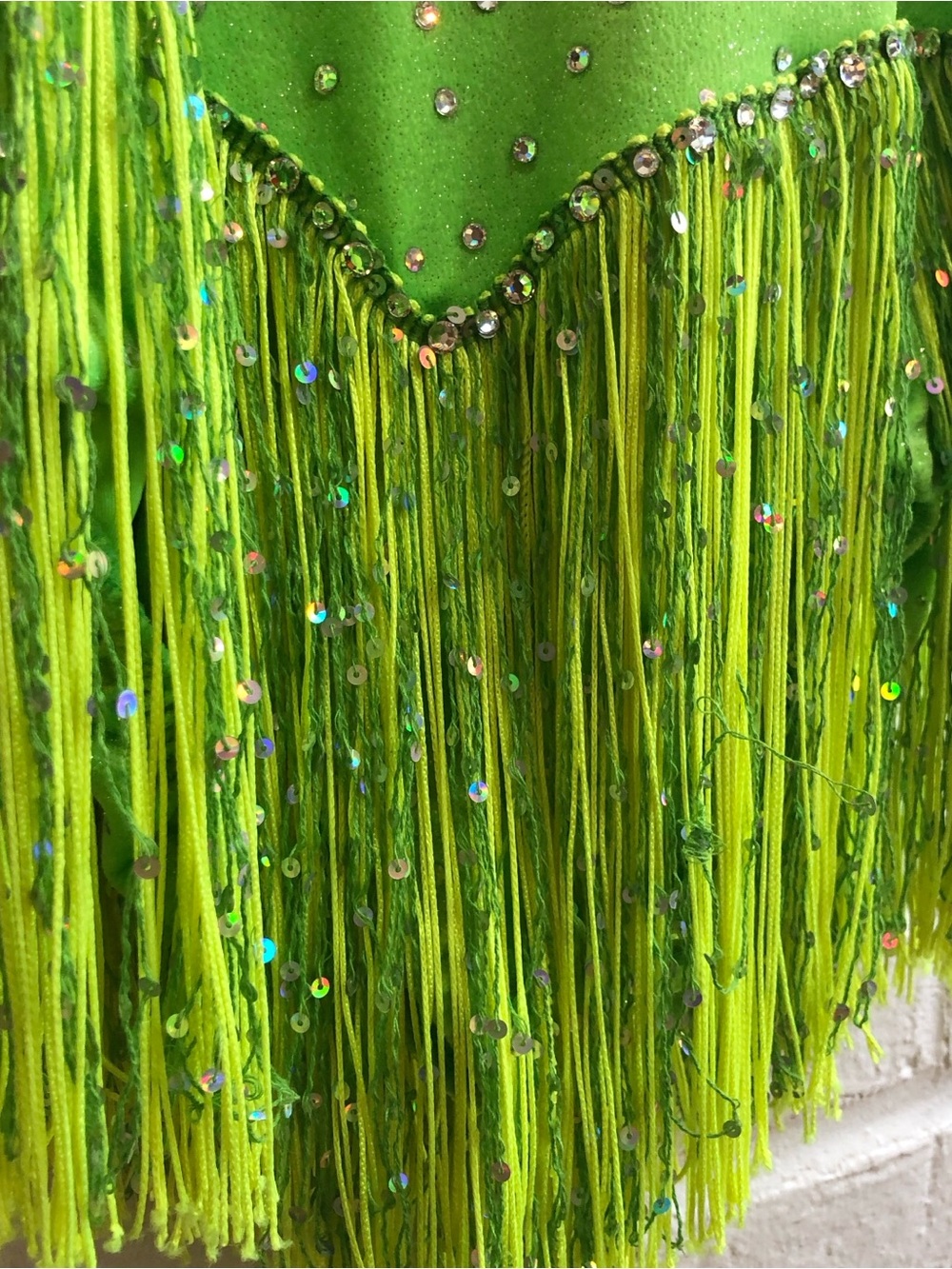 Lime Green Halter top leotard Dance Costume with Rhinestones and arm bands - Picture 4 of 15